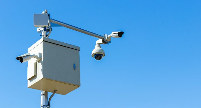 cctv camera on sky background Infrared camera and zoom tracking system